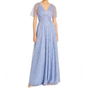 $995 NWOT Theia “Sabine” Beaded and Sequined Maxi Dress in Slate Sz 4